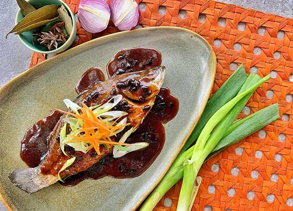 Fried Seabass in Visayan Humba Sauce